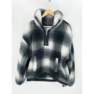 Abercrombie & Fitch Sweatshirt Women MEDIUM Black White Sherpa Quarter Zip